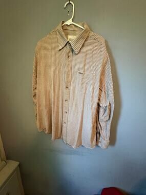 Gokey Men’s Button‑Up Shirt Beige Brown Check Size 2XL